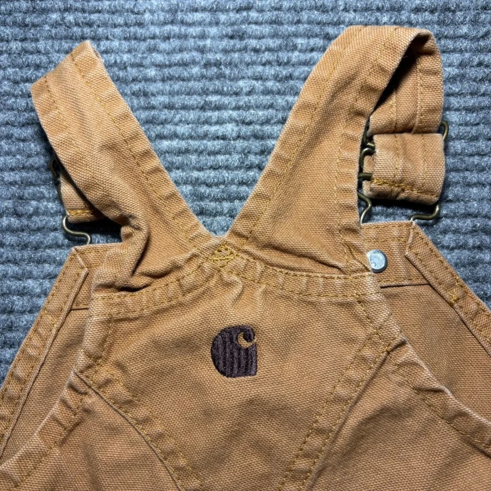 Carhartt Kids‎ 12M Duck Brown Canvas Bib Overalls OX8609-B Double Knee Snaps